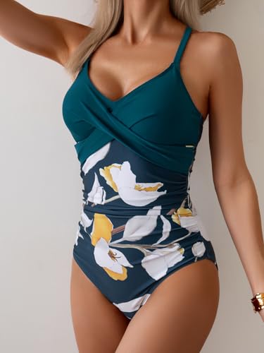 Image of B2prity Women's One Piece Swimsuit Tummy Control Front Cross Bathing Suit | Slimming Ruched ,Tie Back,Wrap Front,Adjustable Straps,Soft Removable Cups for beach, pool and vacation wear