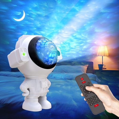 Image of One94Store Astronaut Star Projector Light with 2x4W LED Power, 180 Wide-Angle Projection of Moon, Stars & Clouds, Bluetooth, Voice Activated & Flash Music Modes, Remote with 16.4ft Range, USB Powered