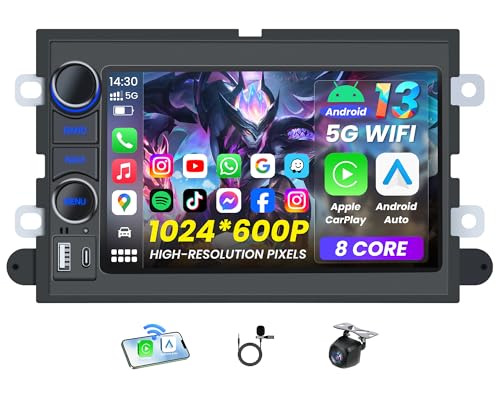 Image of 8 Core Car Radio for Ford F150 2004-2008: 7'' HD Touch Screen Stereo with Wireless Carplay Android Auto 5G WiFi GPS Bluetooth FM RDS SWC Backup Camera