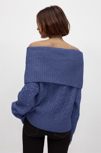 MASCOMODA Womens Sweaters Off The Shoulder Long Sleeve Cable Knit Sweater Loose Chunky Pullover Dressy Work Tops Fall Fashion3