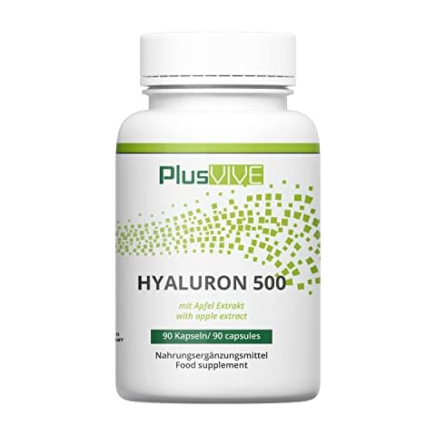 Plusvive - Hyaluronsäure 90 Kapseln - hochdosiert mit 500 mg Hyaluronsäure pro Kapsel - 500-700 kDa - mit Apfelextrakt - laborgeprüft und vegan Cover