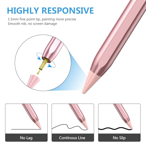 Image of Stylus Pen for iPad 2018-2023 with Palm Rejection, Active Pencil for iPads 10th /9th /8th /7th /6th, for iPad Pro 11 /12.9 inch, for iPad Air 5th /4th /3th Gen, for iPad mini 6th /5th Gen (Rose Gold)