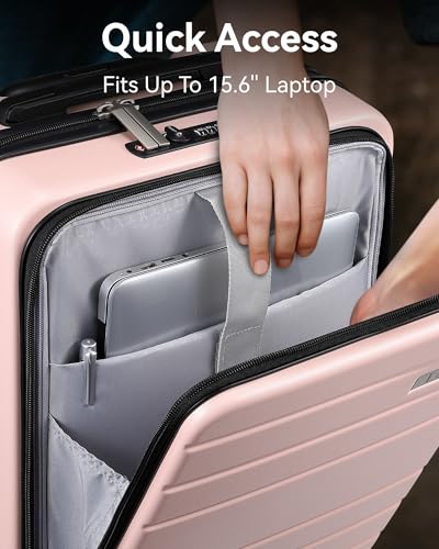 LUGGEX Carry On Luggage 22x14x9 Airline Approved, Polycarbonate Hard Suitcase with Front Pocket (Pink, 20 Inch, 35L)2