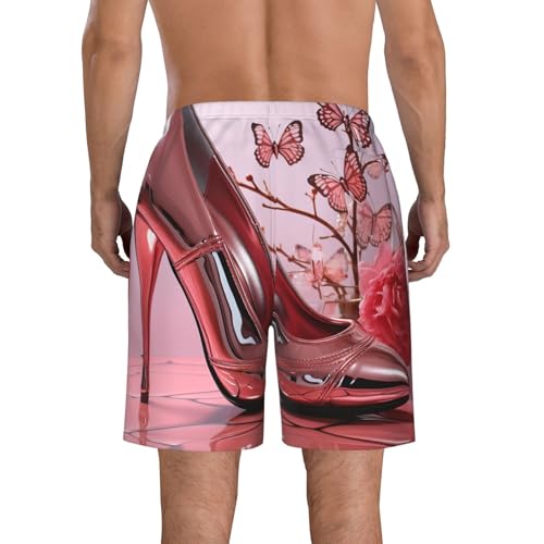 Men's Swim Trunks Quick Dry Bathing Suits Pink High Heeled Shoes Butterfly Beach Board Shorts Swimwear with Pockets3