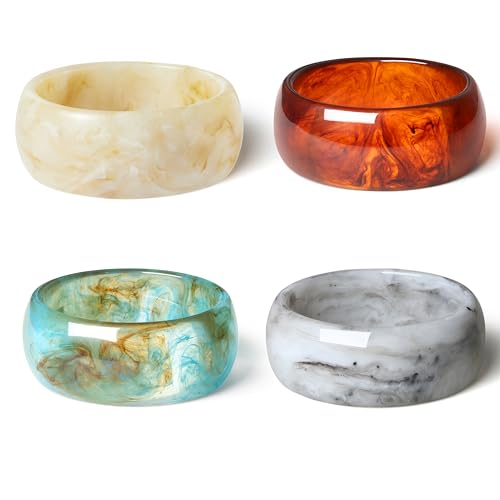 ALEXTINA 4Pcs Acrylic Big Bangle Bracelets for Women, Colorful Geometric Chunky Resin Bangles Set Wide Dome Shape Bangle Acrylic Resin Fashion Holiday Jewelry for Everyday Wear
