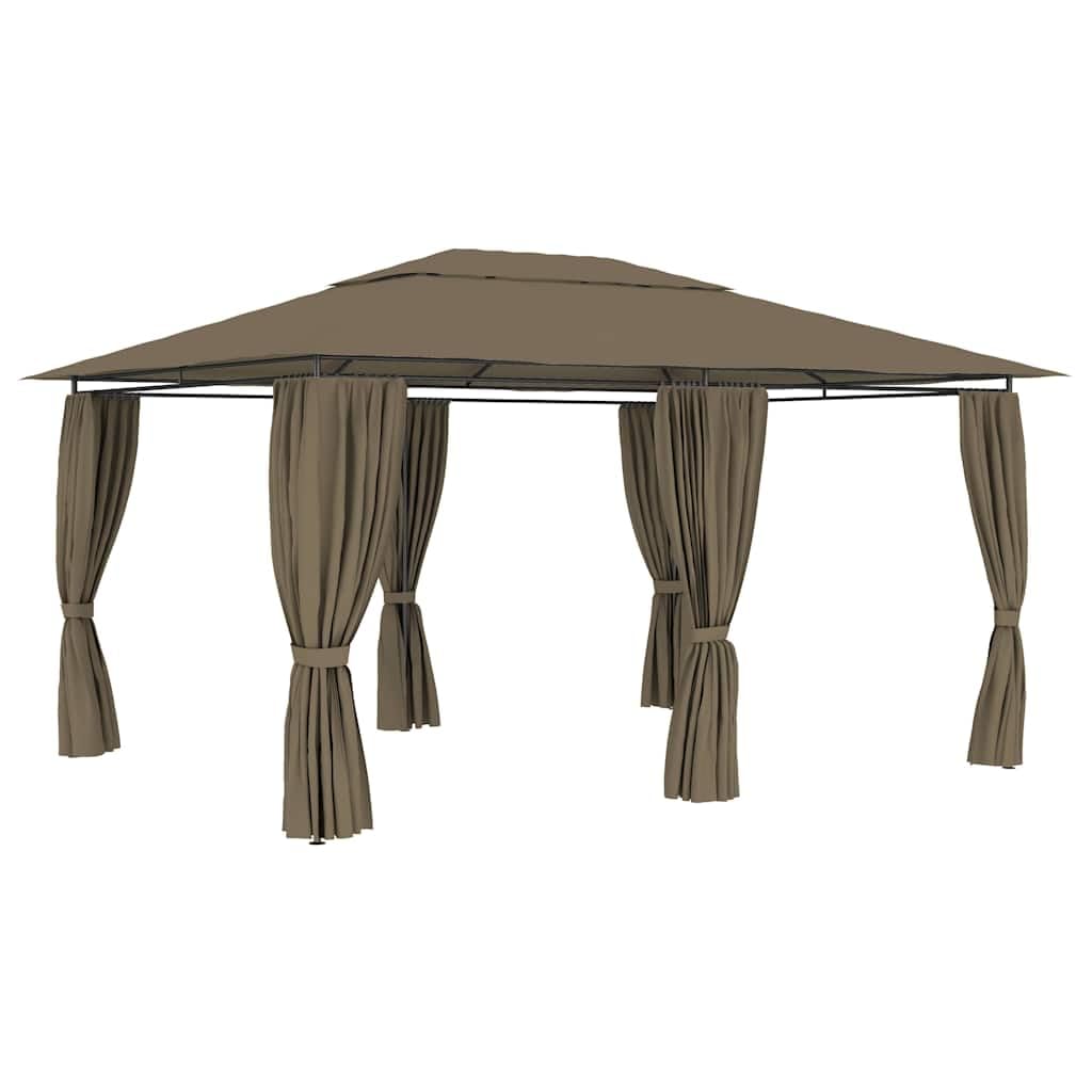 Carpa de jardín con cortinas, 4 x 3 m, color topo, 180 g/m², carpa de jardín con pared lateral y ventana, resistente a la intemperie, con mosquitera, ideal para barbacoas, terrazas, recepciones