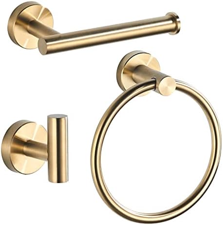 TINYROW Towel Racks for Bathroom 3 Pieces Bathroom Hardware Accessories Set Towel Ring Towel Holder Towel Bar Brushed Gold