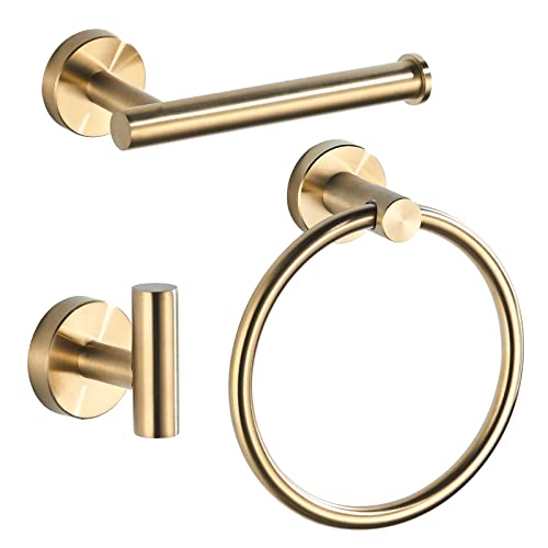 Tinyrow Towel Racks For Bathroom 3 Pieces Bathroom Hardware Accessories Set Towel Ring Towel Holder Towel Bar Brushed Gold #TOP3