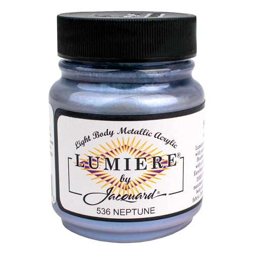 Jacquard Lumiere 2.25oz Metallic Fabric Paint Neptune - Metallic Acrylic Paint for Fabric, Wood, Ceramic & More - Lightfast & Vibrant