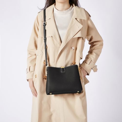 Image of Small Women Soft Genuine Leather Shoulder Bag Crossbody Purses for Lady Bucket Handbag