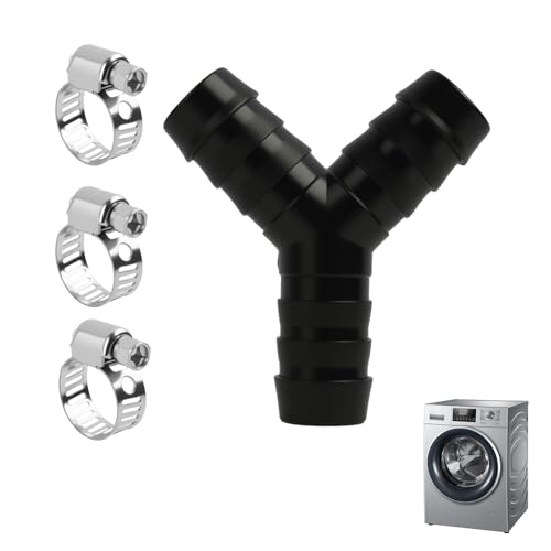 2-Wege Y-Verteilerstück für Ablaufschläuche, 3/4 Zoll (19 mm) Anschluss, inklusive 3 Schlauchschellen,Waschmaschinen Anschluss,Kunststoffschlauch Verteiler,für Waschmaschinen und Geschirrspüler