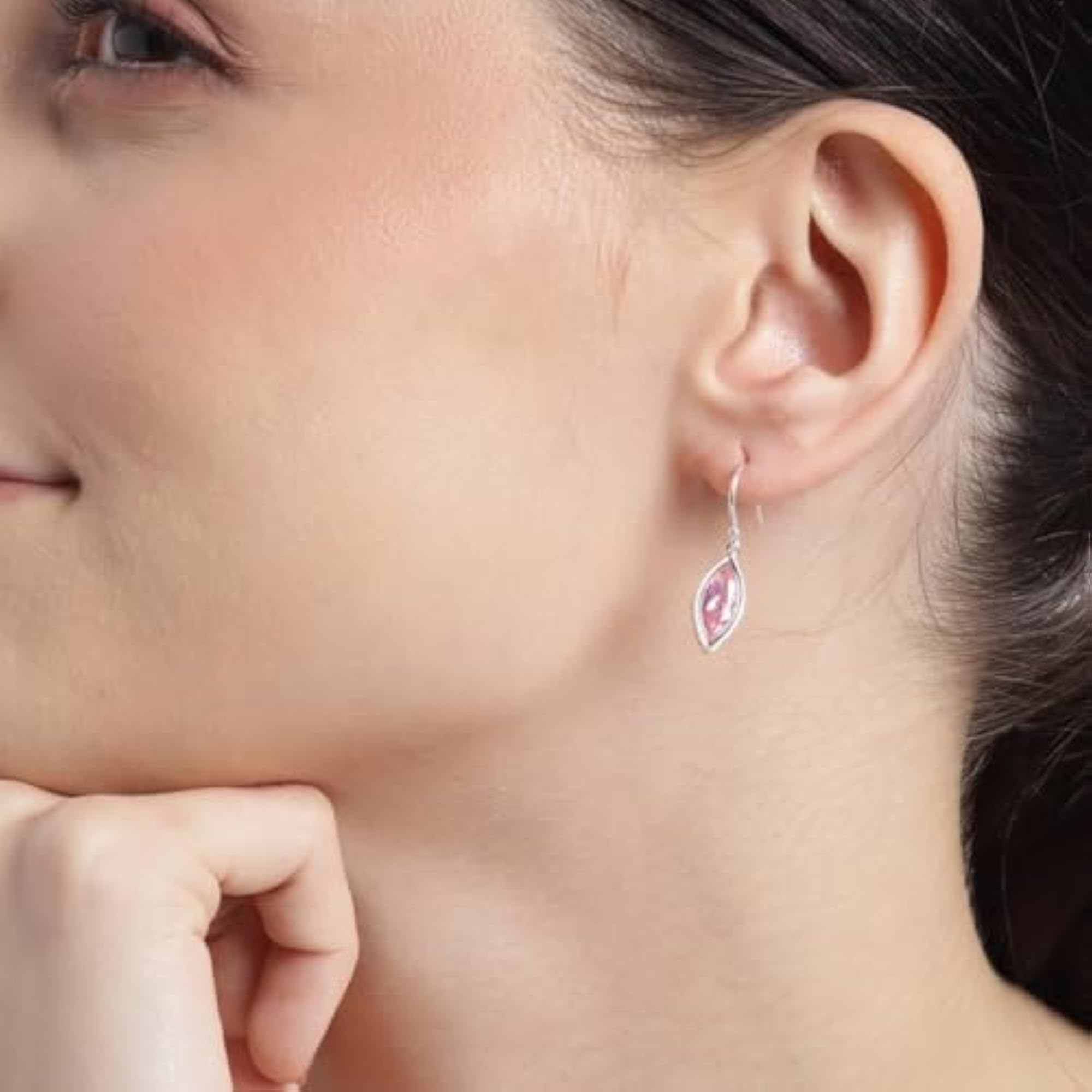 925 Silver Pink CZ Dangler Earrings Rhodium Plated Hallmark