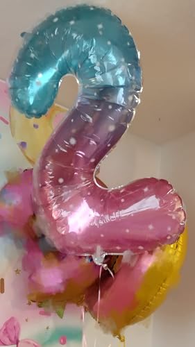 Image of Number Balloons 0 Balloon 40 inch for 10 Birthday Decoration, Blue and Pink | Saturated Color, Large 40 in, With Inflation Straw & Hanging Hole, Great for Men's Party, Back-To-School Season, Pool Party