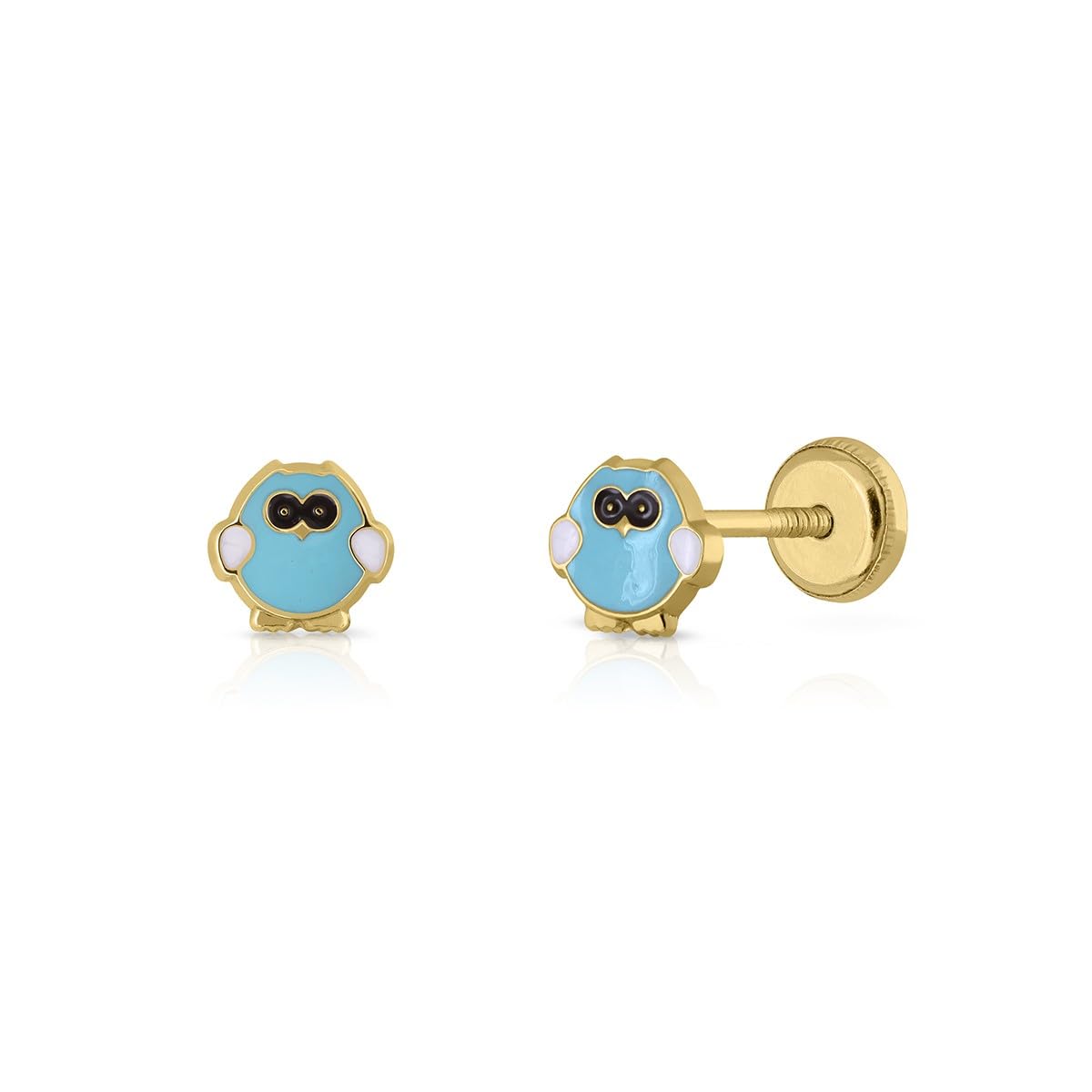 Ohrringe aus Sterling-Gold, zertifiziert, Eulen-Design, Himmelblau, mit Sicherheitsverschluss (A468-Himmelblau)