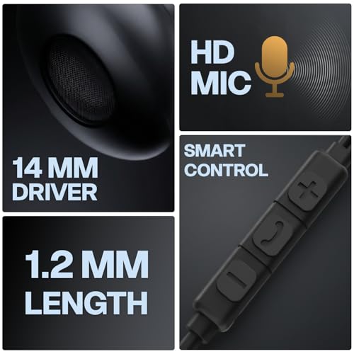 Image of Amkette Trubeats M11 Type C Earphones with Mic, 14mm Dynamic Drivers, 3 Button Control, AI Assistants, Ergonomic Earbuds Compatible with Smartphones, Tabs & Laptops, Type C Headphones,1.2m Cable Black
