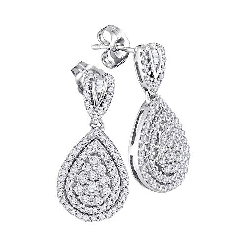 10Kt White Gold Womens Round Diamond Teardrop Dangle Earrings 7/8 Cttw #TOP27