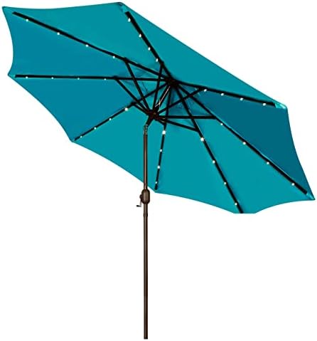 Blissun 9 ft Solar Umbrella 32 LED Lighted Patio Umbrella Table Market Umbrella with Tilt and Crank Outdoor Umbrella for Garden, Deck, Backyard, Pool and Beach (Cerulean)