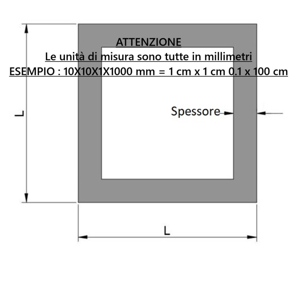 Tubolare Quadrato Acciaio Inox Aisi 304 1 Metro 30x30x1.5x1000 mm