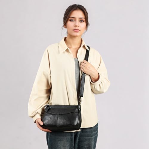 MASIWEI Genuine Leather Purses for Women Crossbody Bag Small Casual Sling Shoulder Handbags with Leather Straps Black2