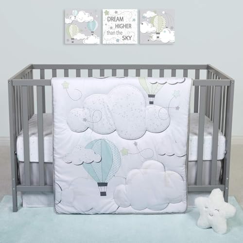 Image of Sammy & Lou Starry Dreams 4-Piece Baby Crib Bedding Set, Includes Quilt, Fitted Crib Sheets Neutral, Crib Skirt, and Plush Toy