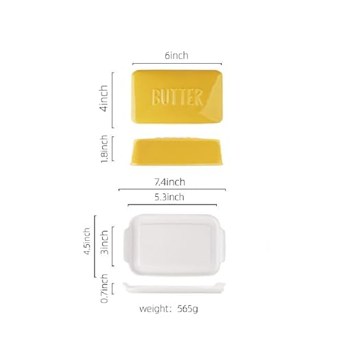 Porcelain Covered Butter Dish with Lid for Countertop Butter Holder Container for One Stick of Butter. Textured Tray Butter Keeper for Non Slip Storage-Yellow Small - Image 5