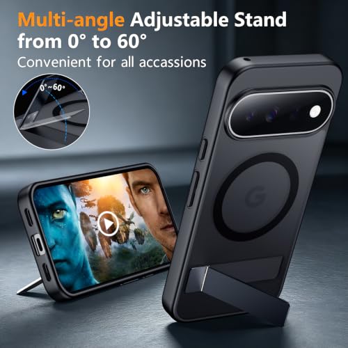 Image of SPIDERCASE Magnetic for Google Pixel 11 Pro XL Case,Built-in Stand,Black | [3 Stand Ways] Invisible Kickstand|Translucent Matte|Drop Protection| Shockproof Slim Case