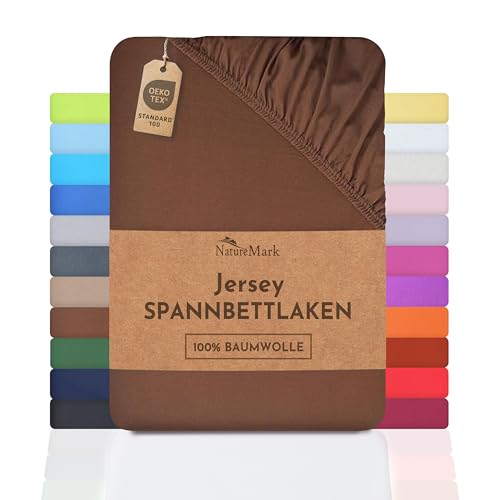 NatureMark Jersey Spannbettlaken, Spannbetttuch 100% Baumwolle in vielen Größen und Farben MARKENQUALITÄT ÖKOTEX Standard 100 | 140 x 200 cm - 160 x 200 cm - Schoko braun