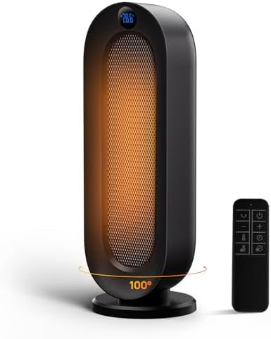 DUOMIY Space Heater for Indoor Use, 1500W Electric Heaters with 100° Oscillation, 1-12H Timer, Remote, Tower Heater Quick 2s PTC Ceramic Heating, Safety Heater for Office, Bedroom, Large Room (Black)
