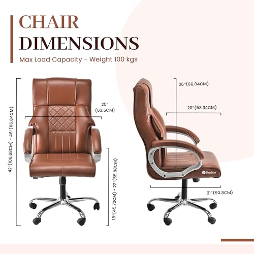 Image of GOYALSON Doctor Ortho Lumbar Support Spine Care High Back Office Executive Boss Black Revolving Chair | Made in India | ISO Certifed Company (Tan)