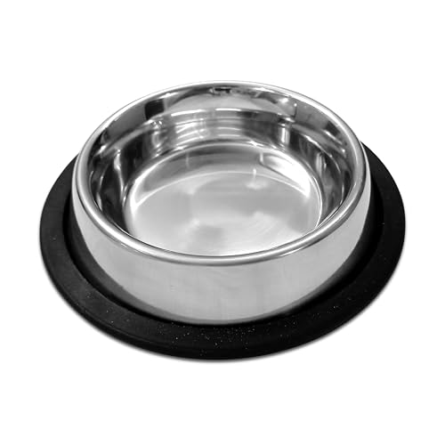 PetYupp Stainless Steel Non Skid Dog Bowl – Non-Slip Rubber Base, Rust-Proof & Dishwasher Safe – Durable Food and Water Bowl for Kittens and Small Animals – 8oz