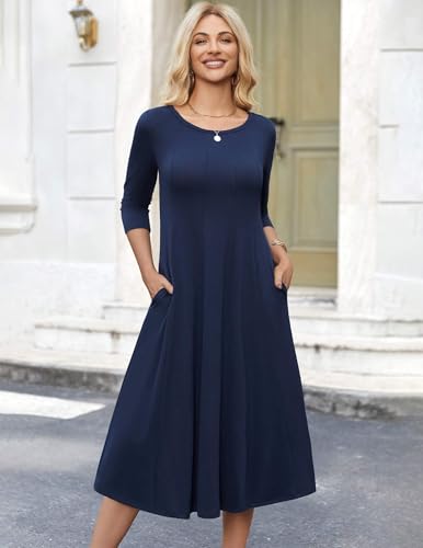 Image of HOTOUCH Women's 3 /4 Sleeve A-line and Flare Midi Long Dress