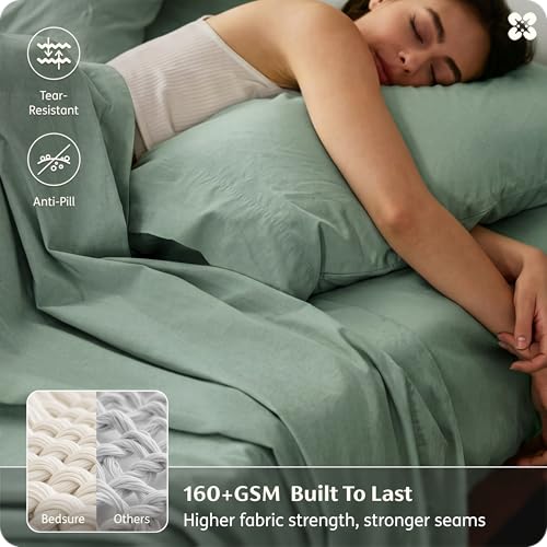 Image of Bedsure PureWoven Linen Sheets Queen Size, Cotton Linen Blend Sheets, 4PCS