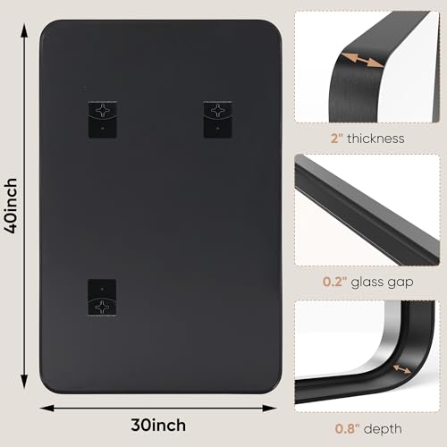 Image of DUMOS Black Vanity Bathroom Mirror for Wall, Metal Framed Rounded Rectangular Modern Mirrors for Over Sink, 30x40 Inch for Farmhouse, Tempered Glass, Hangs Horizontally or Vertically
