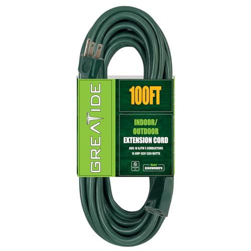 GREATIDE 100 Ft Outdoor Extension Cord for Christmas Decorations- 16/3 SJTW Durable Waterproof Power Cable with 3 Prong Grounded Plug, Green
