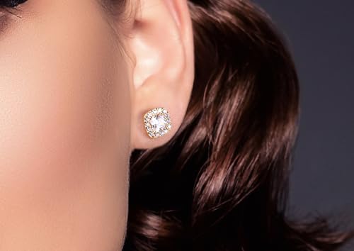 Princess Collection - "Your Sparkling Moment" - 8.5 mm (2.01 Carat/Pair) Cubic Zirconia 22K Gold-Plated Stud Earrings For Sensitive Ears4