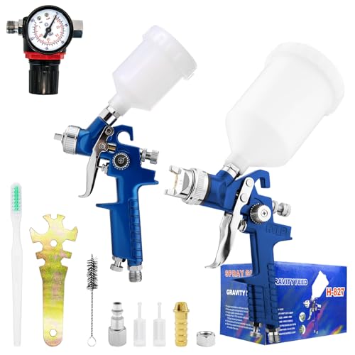 2-in-1 HVLP Pulvérisateurs de Peinture avec buse de 0,8mm Buses 125ML Tasse et 1,4 mm Buses 600ML Tasse Pistolet pulvérisateur Professionnel pour Peinture de...