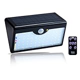 AmaGo Solar Wall Lights - 60 White LEDs of Wide Range, 1,300 Lumens, Five-Mode Illumination Via Remote Control, Motion Radar Sensor, Solar Rechargeable, Waterproof, Easy Installation (Black Case)
