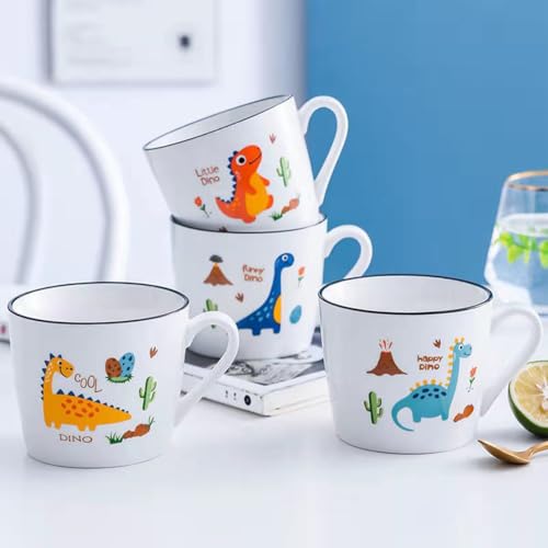 Image of Spooky Dinosaur Ceramic Mug for Kids - 350ml Cartoon Animal Water Cup for Milk, Juice, or Breakfast - Mug for Children - Perfect for Christmas, Birthdays & Special Occasions (Orange)