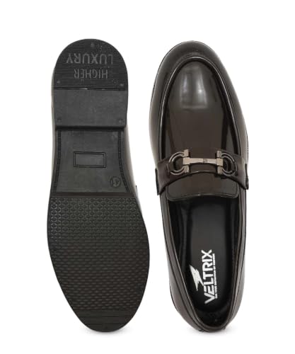 Image of VELTRIX Men's Premium Patent Leather Finish Formal Loafers | Horsebit Buckle Slip-On Shoes | Comfortable Office, Party, Wedding & Business Dress Shoes Aldo Plain Patent