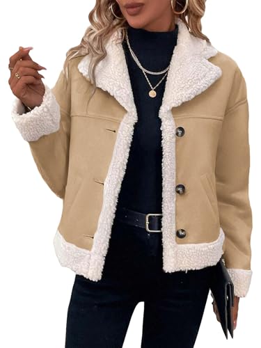 Mina Self 2025 Winter Women's Faux Suede Jacket Coat - Sherpa Lined Fur Leather Warm Thick Shearling Fleece Fuzzy Outerwear