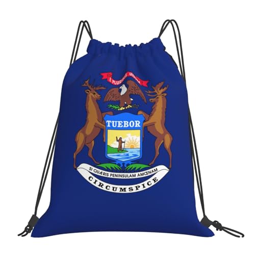 BREAUX Michigan State Flag print Leisure drawstring backpack, fitness bag, foldable fit for sports travel and daily use