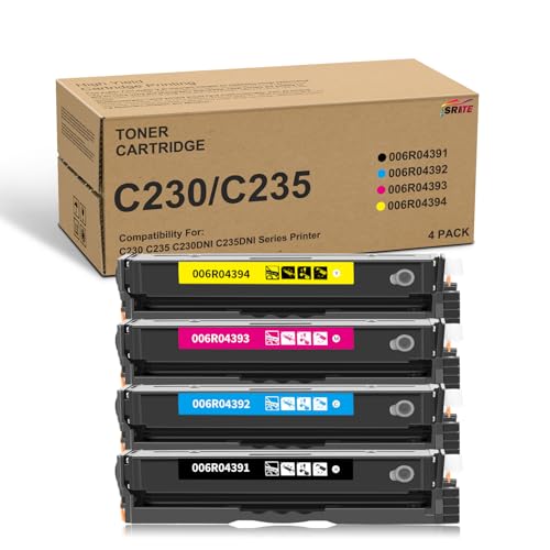 SRITE C230 C235 Toner Cartridge (with Chip) Replacement for Xerox 006R04391 006R04392 006R04393 006R04394 Toner Compatible with Xerox C225DNI C235DNI C230DNI Color Printer (4-Pack)