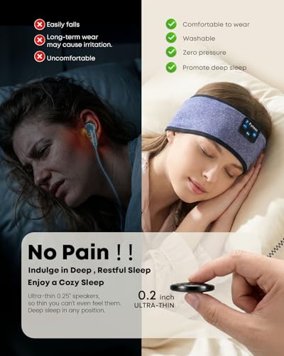 Image of Sleep Headphones Headband10Hrs Bluetooth Headband with Cozy Earbuds Comfortable Sleeping Headphones for Side Sleepers, Sleep & Lounge Gift Idea for Women Men