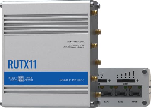 Image of RUTX1110400 Model RUTX11 Industrial Cellular Router; for use with USA Carriers Only; 4G LTE CAT 6; Dual SIM; 4 x Ethernet Ports; Dual Band WI-FI and Bluetooth; Aluminum Housing; IP30
