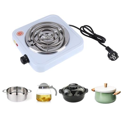 Image of Single Burner Electric Hot Plate, White, Portable Coil Cooktop with Adjustable Temperature Control for Home, Office & Travel