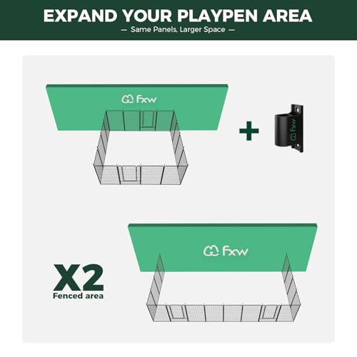 Image of FXW Rollick Dog Playpen Wall Connection Set for Indoor and Yard, 50 Inch 16 Panels for Large Dogs with 4 Fence-to-Wall Anchors, Black | Patented