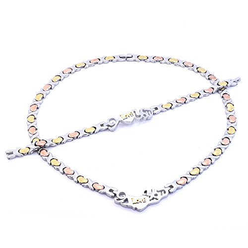 3 Tone I Love You HUGS and Kisses Necklace and Bracelet Set XOXO Stainless Steel 20" Length Montana 