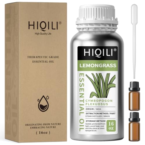 Image of HIQILI Lemongrass Essential Oil for DIY Spray, Body Oil, Soap | Fresh Scent & Aromatherapy.Suitable for Hotel, DIY Studio, Beauty Salon, SPA, Sauna, Bath Center - 500mL / 16 fl oz