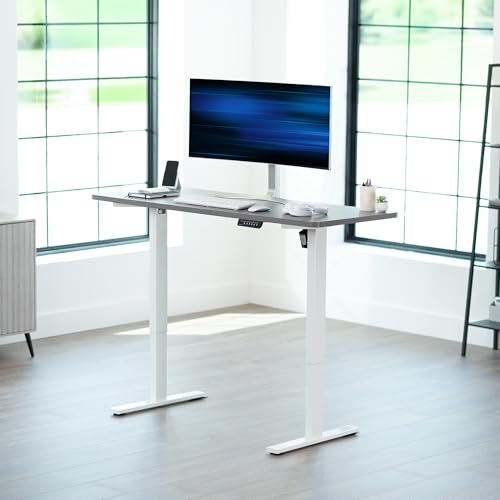 Image of VIVO Electric 60 x 24 in Standing Desk, Memory Height Adjustment, 1B Series, Holds 220 lbs, One-Piece Dark Gray Top, White Frame, DESK-KIT-1W6G