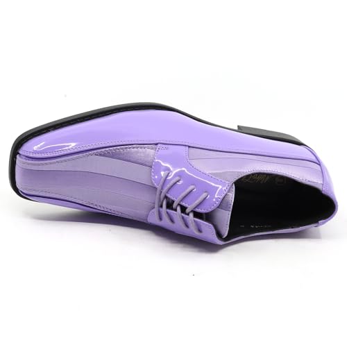 Image of Men's Oxford Lace up Striped Satin Patent Tuxedo Dress Shoes MC-179